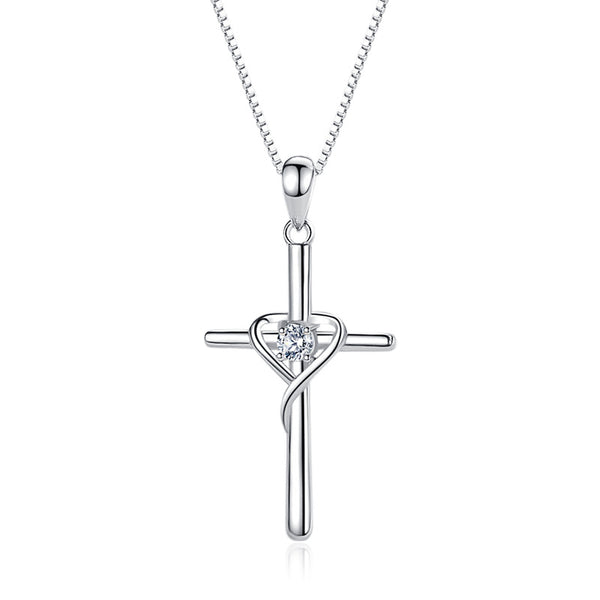 The Azure Heart Cross Sterling Silver Cross Blue Gem Necklace view 6