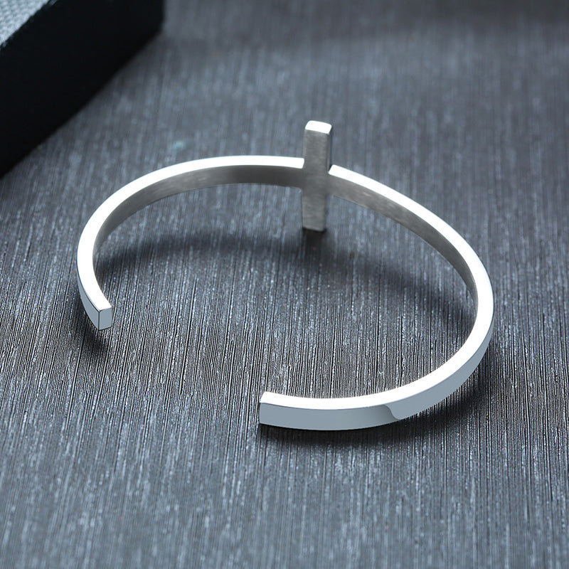 The Open Cross Stainless Steel Cross Cuff Bracelet view 2