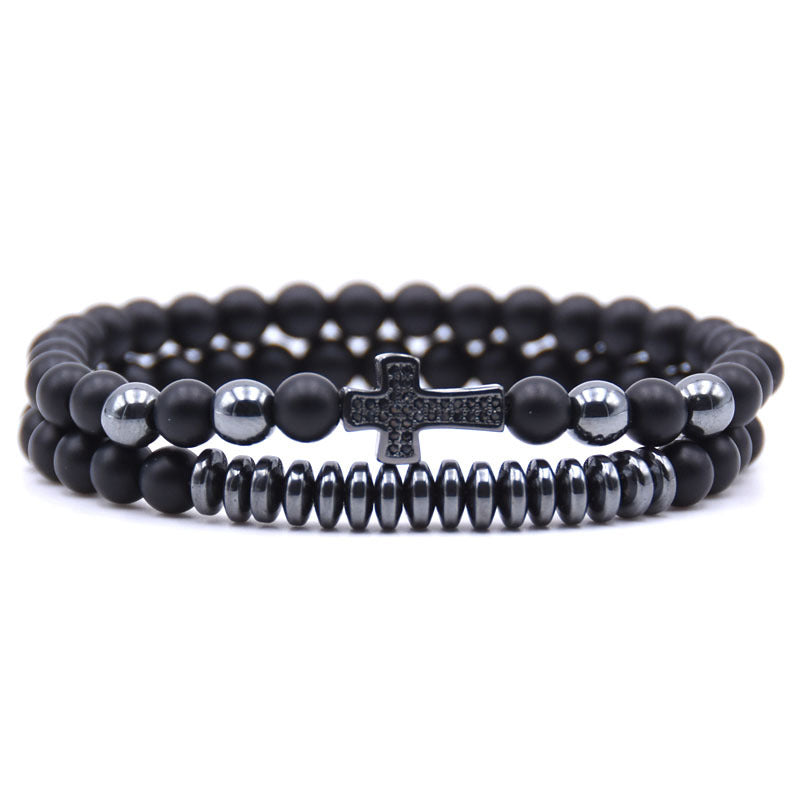 The Devout Strand Natural Bead Cross Elastic Bracelet view 4