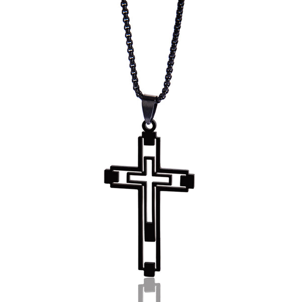 The Modern Devotion Stainless Steel Hollow Cross Necklace view 3
