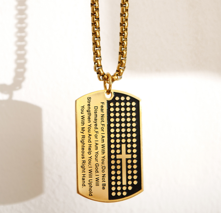 The Steadfast Word Stainless Steel Dog Tag Cross Necklace view 4