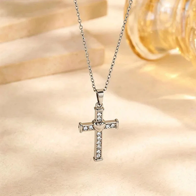 The Enduring Heart Cross Stainless Steel Heart Cross Necklace view 3
