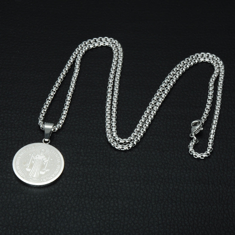The Benedictine Medal Stainless Steel Saint Benedict Necklace view 3