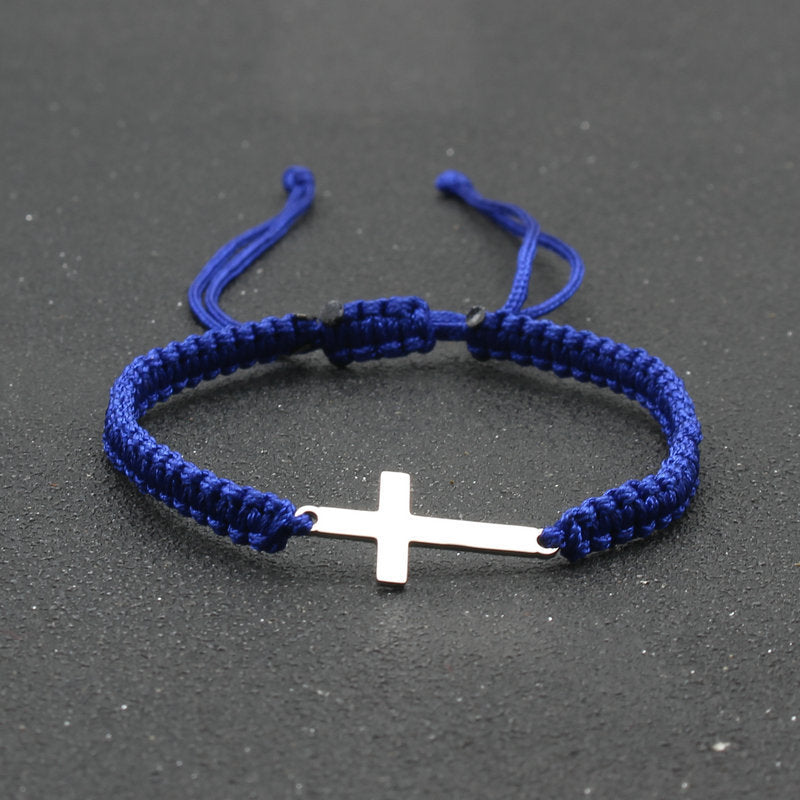 The Woven Devotion Stainless Steel Cross Cord Bracelet view 7