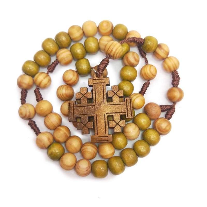 The Pilgrim's Rosary Wood Jerusalem Cross Rosary Necklace view 2