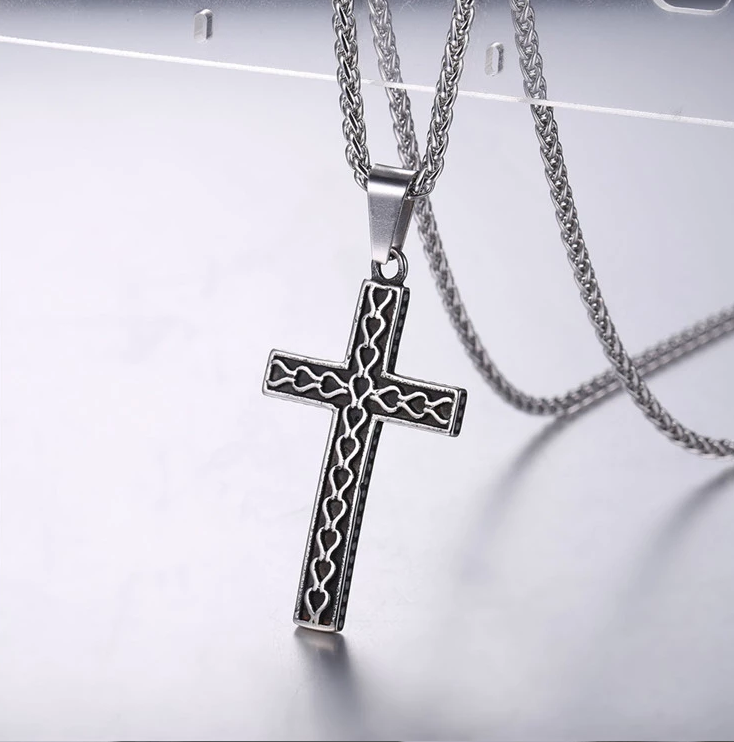 The Reverent Heart Cross Black Stainless Steel Cross Necklace view 7