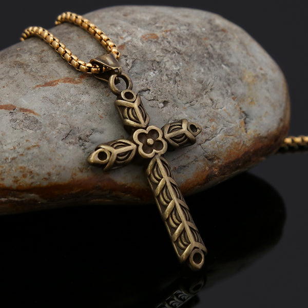 The Floral Cross Stainless Steel Floral Cross Necklace