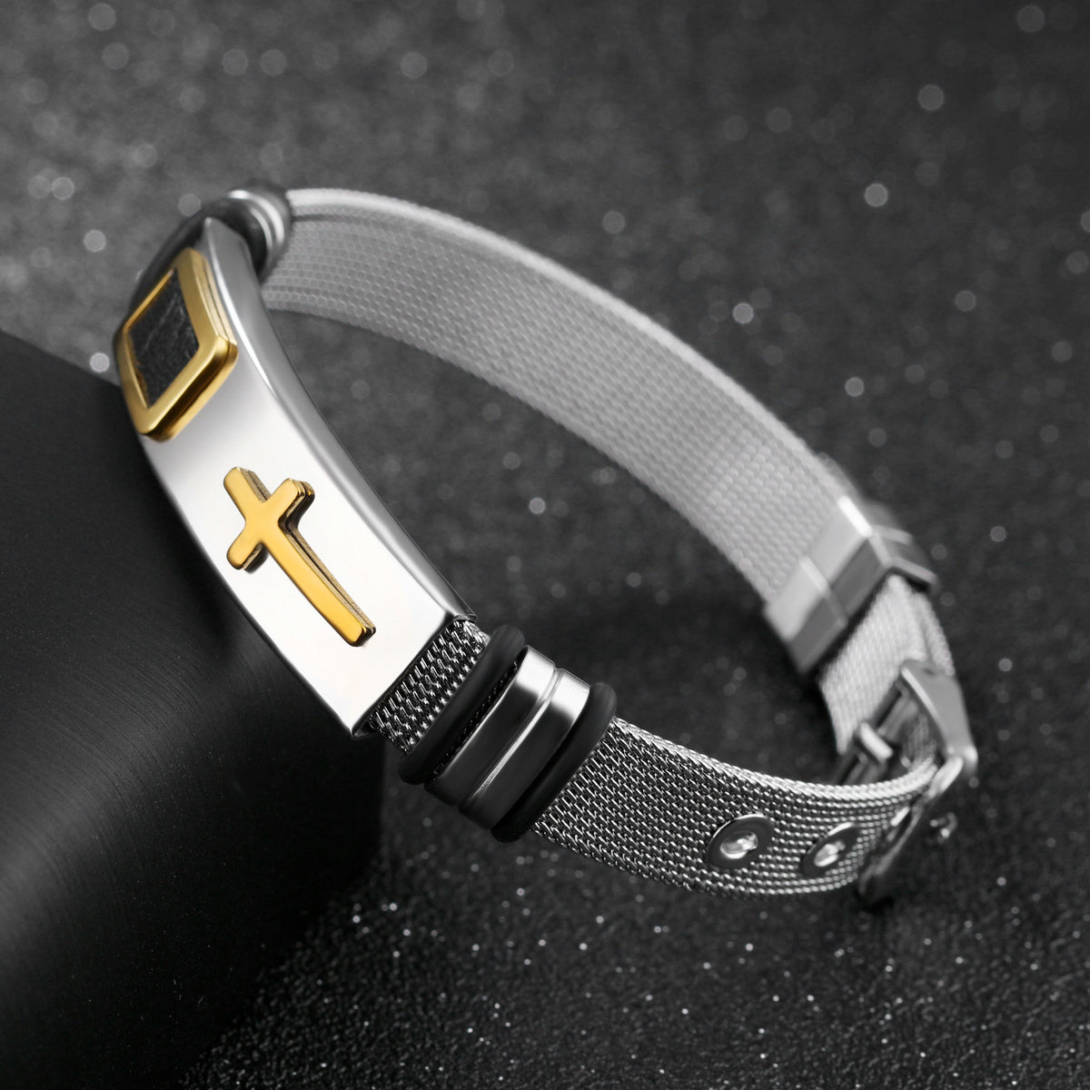 The Shadowed Cross Stainless Steel Cross Bracelet for Men view 7