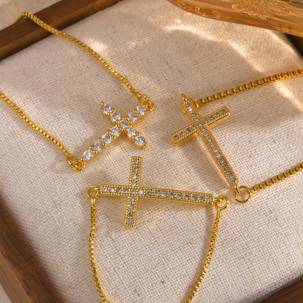 The Celestial Bond - Gold Cross Bracelet