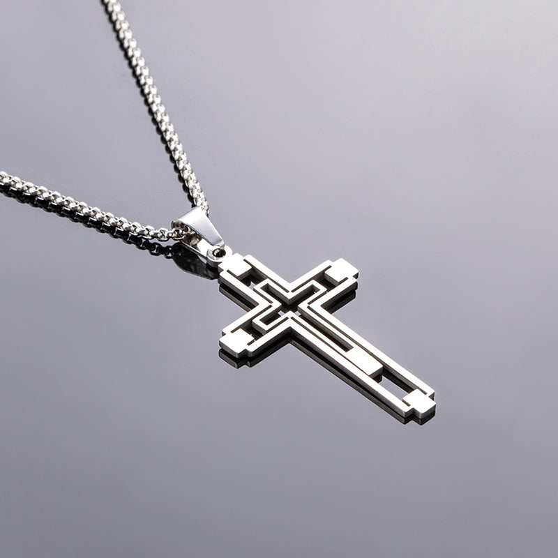 The Modern Devotion Stainless Steel Hollow Cross Necklace view 2
