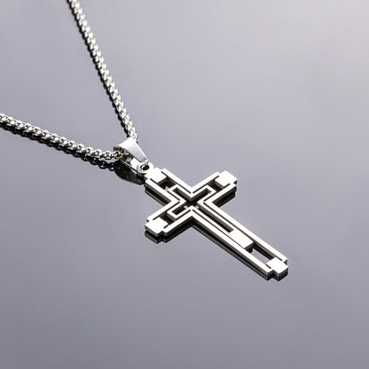 The Modern Devotion Stainless Steel Hollow Cross Necklace view 2