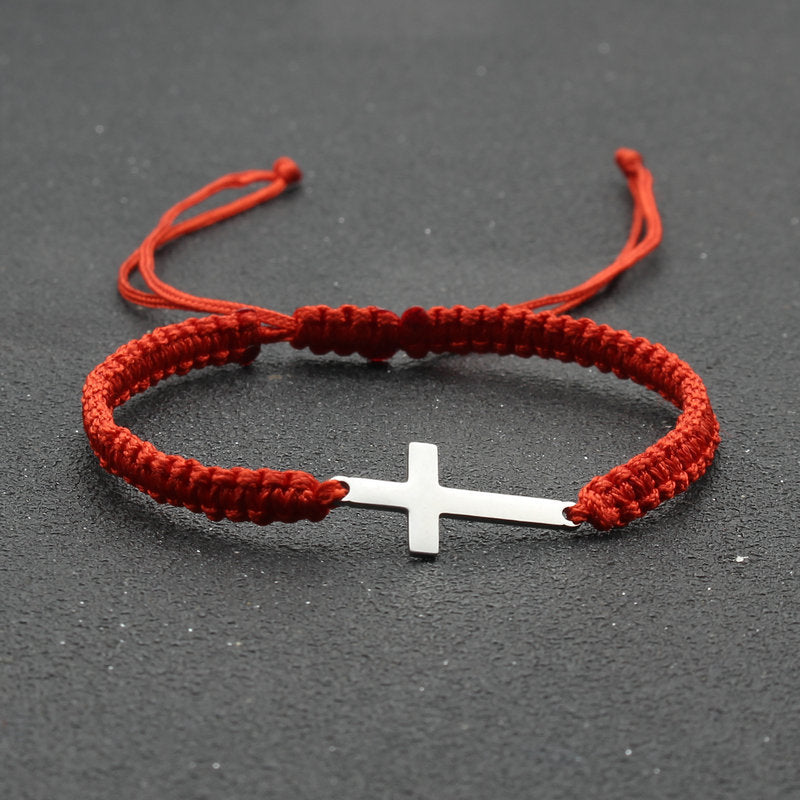 The Woven Devotion Stainless Steel Cross Cord Bracelet view 9
