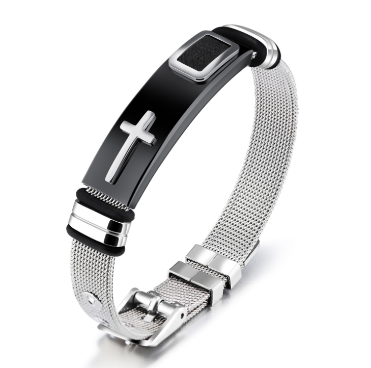 The Shadowed Cross Stainless Steel Cross Bracelet for Men view 2