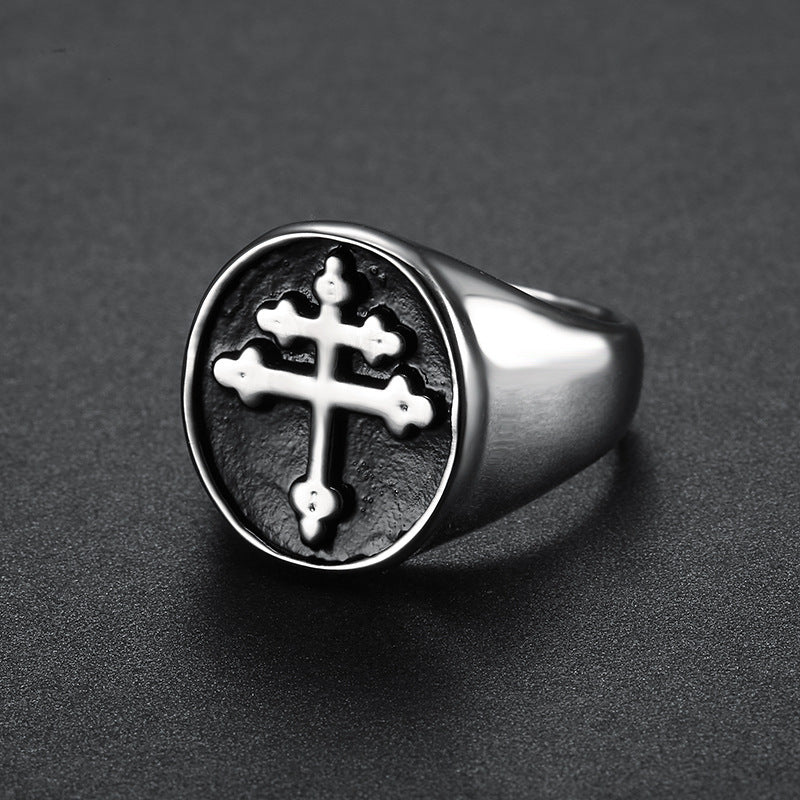 The Steadfast Signet Unisex Lorraine Cross Stainless Steel Ring view 5