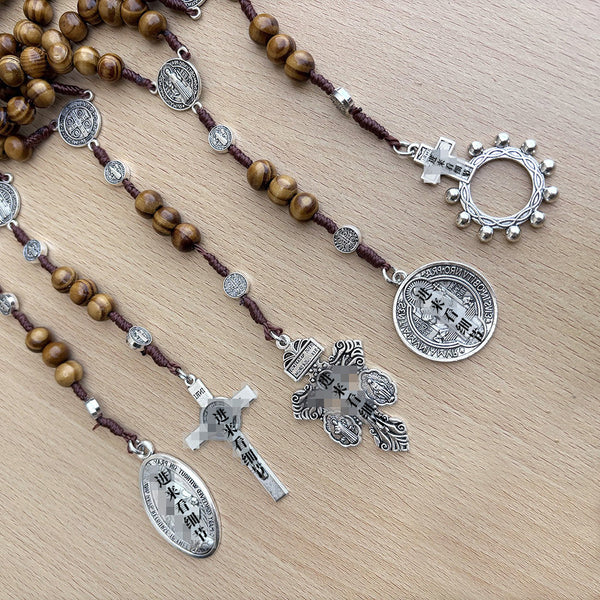 The Prayerful Rosary Wooden bead rosary necklace view 3