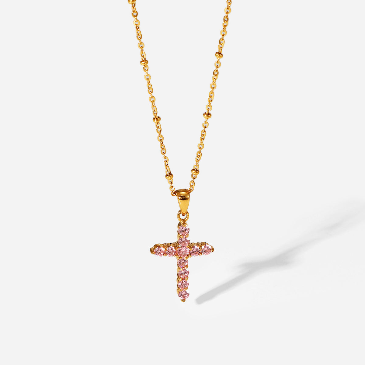The Gemmed Cross Stainless Steel Zircon Cross Necklace view 4