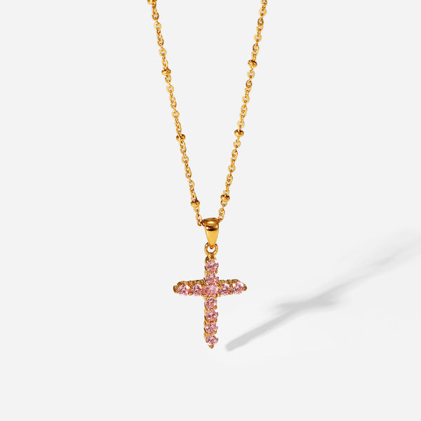 The Gemmed Cross Stainless Steel Zircon Cross Necklace view 4