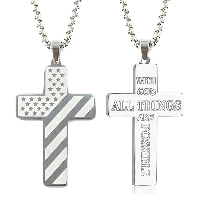 The Patriotic Scripture Cross Stainless Steel Cross Flag Necklace view 13
