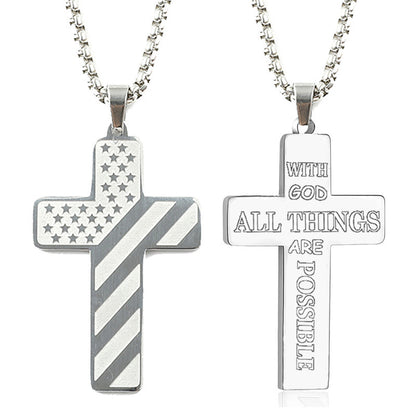 The Patriotic Scripture Cross Stainless Steel Cross Flag Necklace view 13
