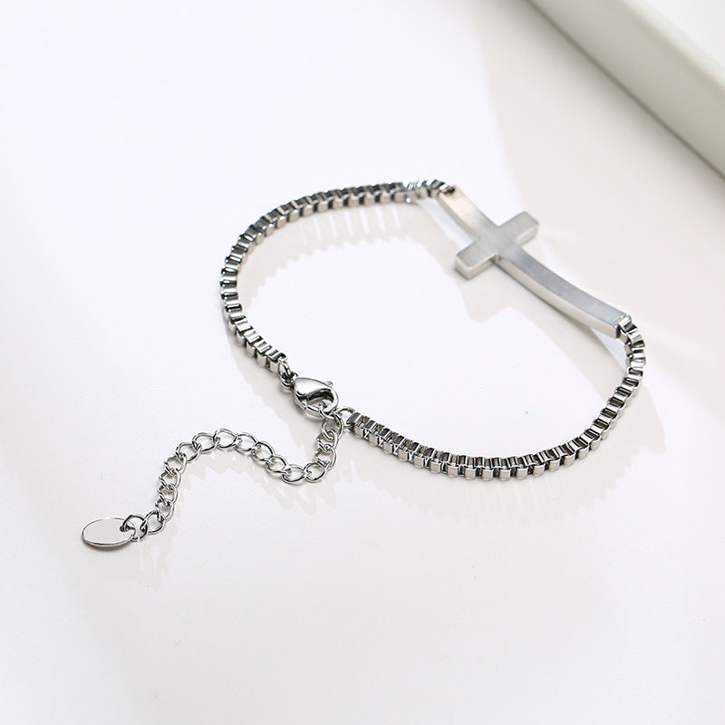 The Subtle Journey Stainless Steel Sideways Cross Bracelet view 5