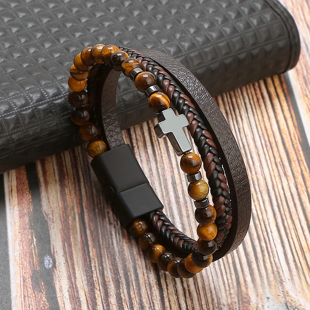 The Faithful Strands Men's natural stone cross bracelet view 8