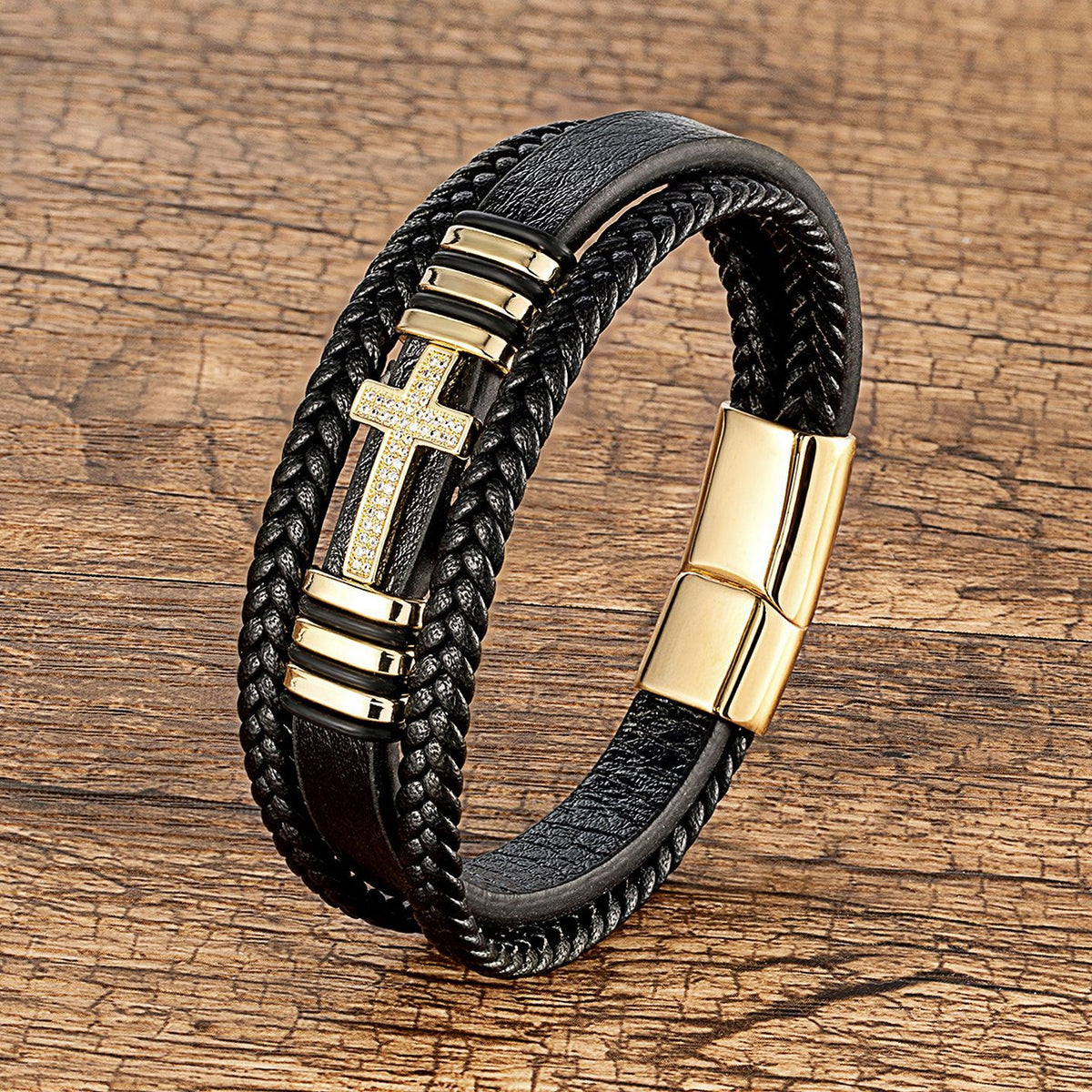 The Layered Devotion Leather Cross Bracelet view 2