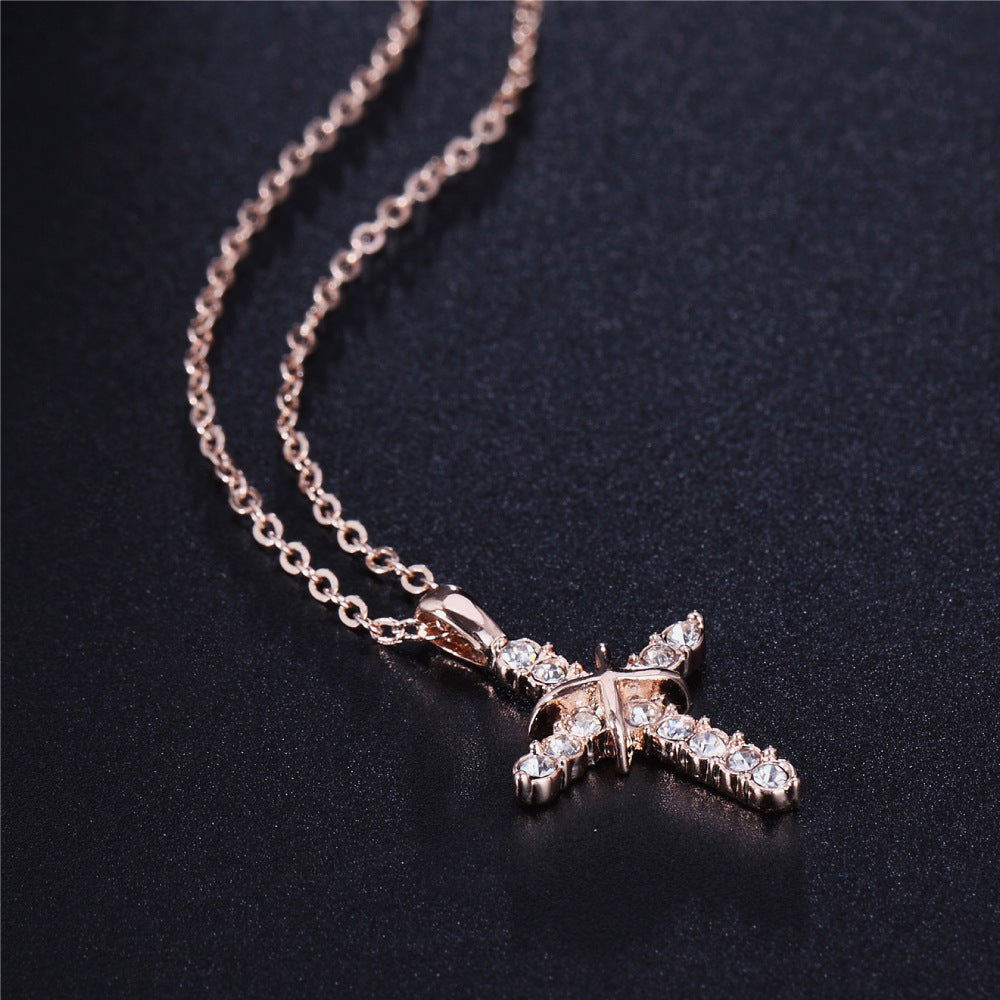 The Stellar Grace - Rose Gold & White Gold Cross Necklace