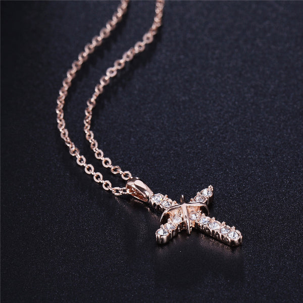 The Stellar Grace - Rose Gold & White Gold Cross Necklace