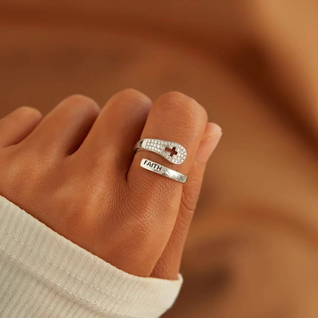 The Steadfast Script 925 sterling silver faith cross ring view 2