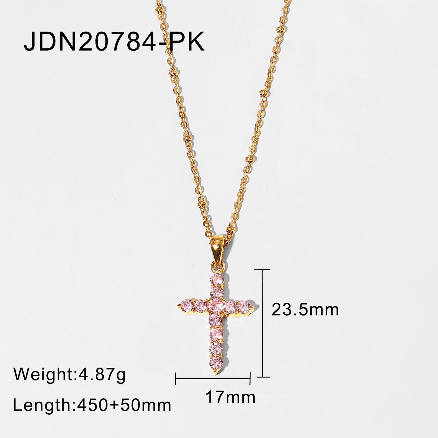 The Rose Grace - Gold Cross Necklace with Pink Crystals