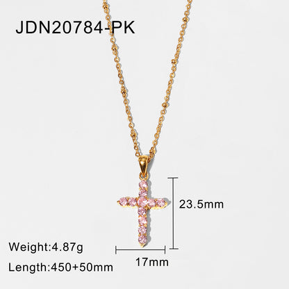 The Rose Grace - Gold Cross Necklace with Pink Crystals