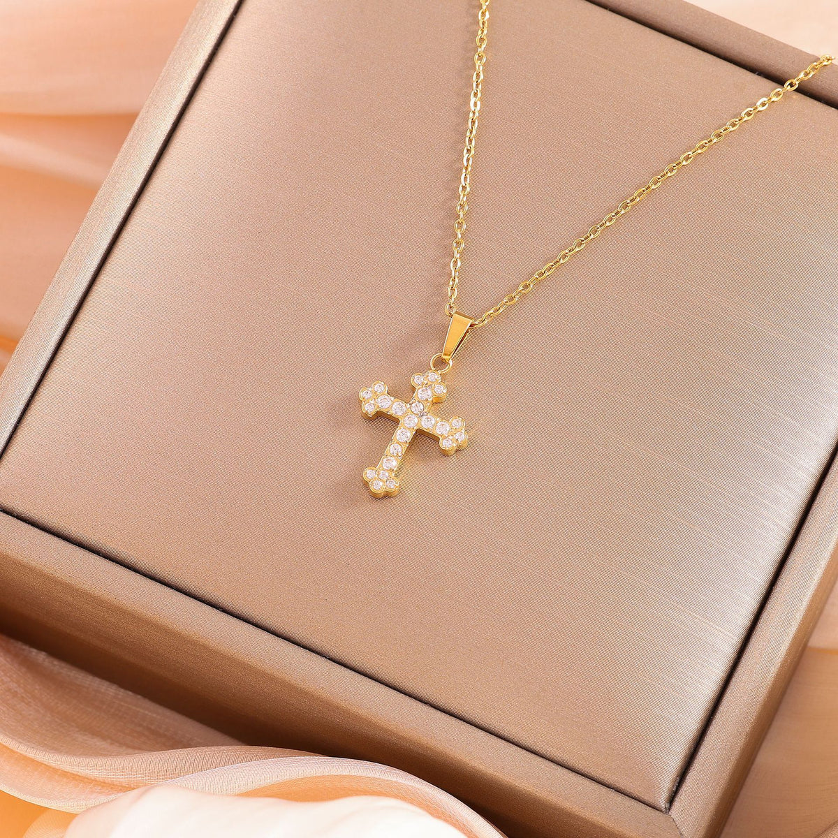 The Gilded Path Stainless Steel Zircon Cross Necklace view 7