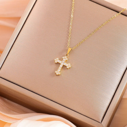 The Gilded Path Stainless Steel Zircon Cross Necklace view 7