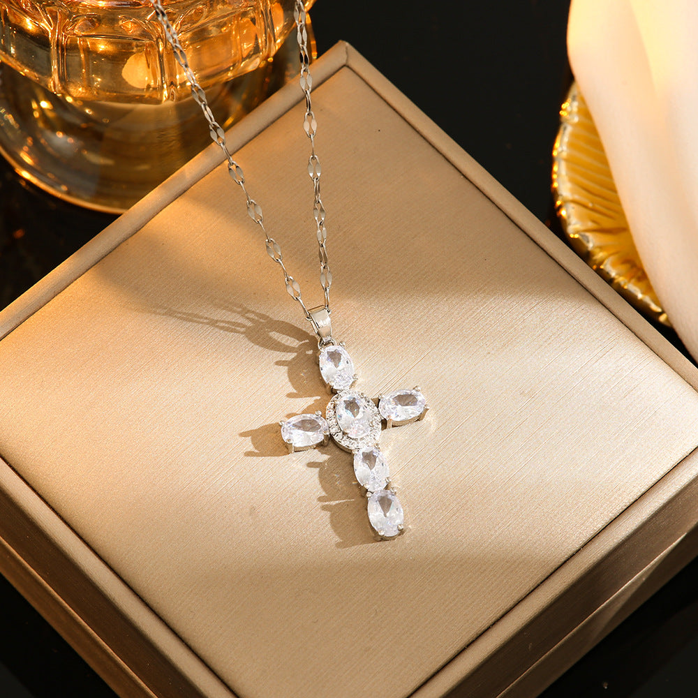 The Obsidian Cross Gold tone Black Zircon Cross Necklace view 8