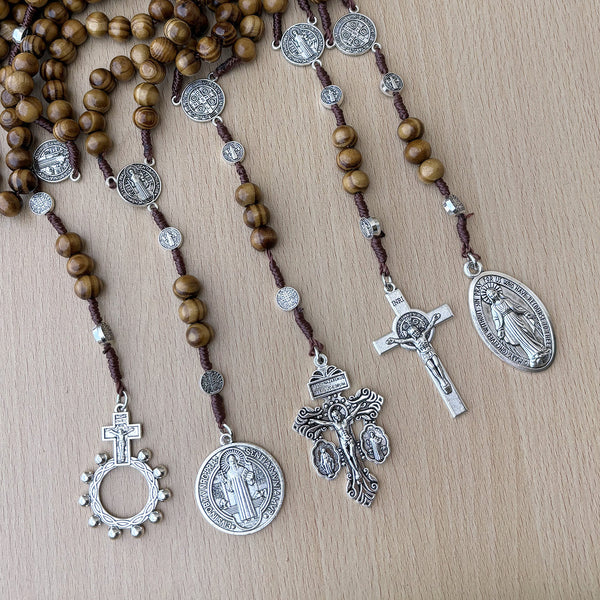 The Prayerful Rosary Wooden bead rosary necklace view 2