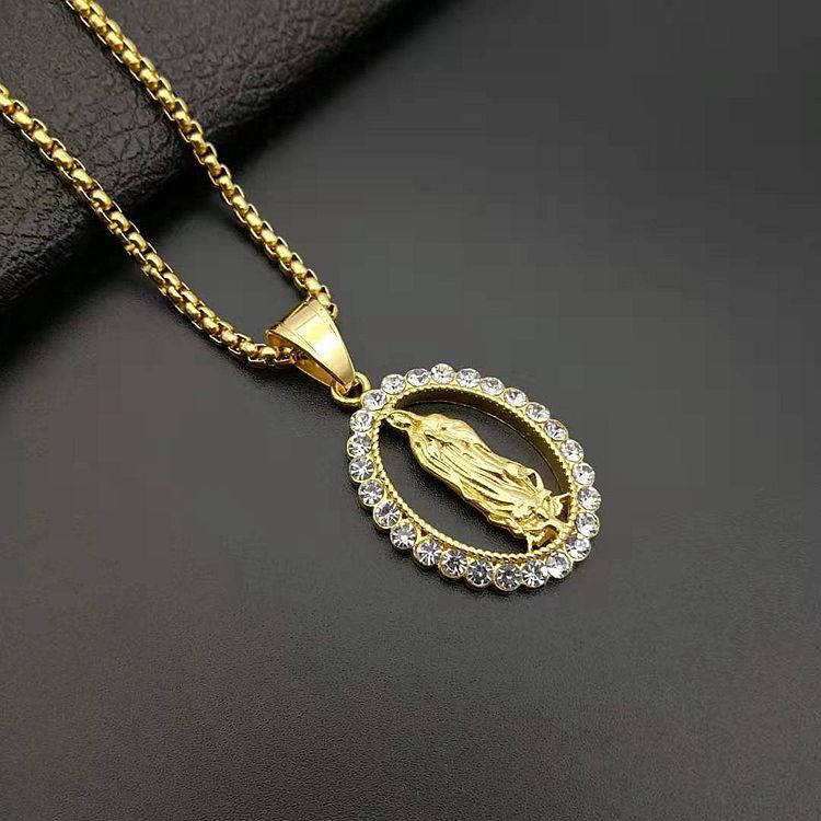 The Marian Radiance Stainless Steel Virgin Mary Pendant Necklace view 5