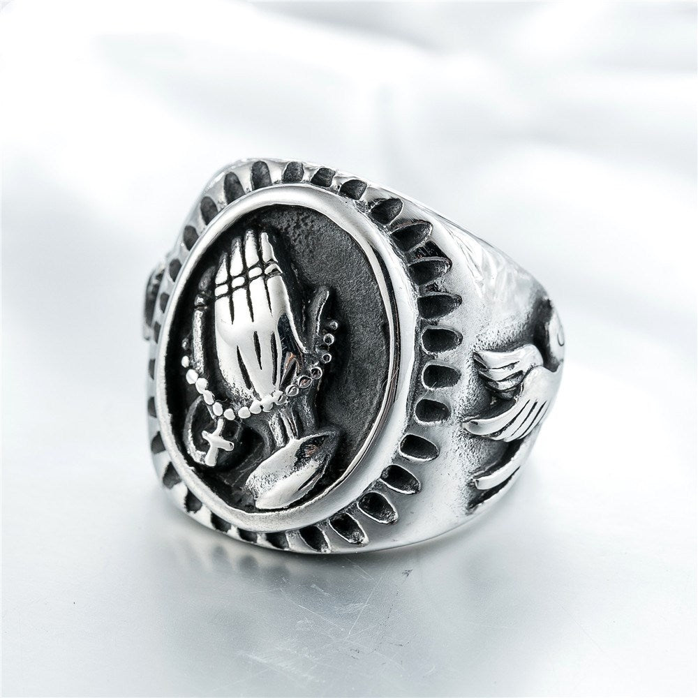 The Steadfast Prayer Stainless Steel Praying Hands Ring view 4