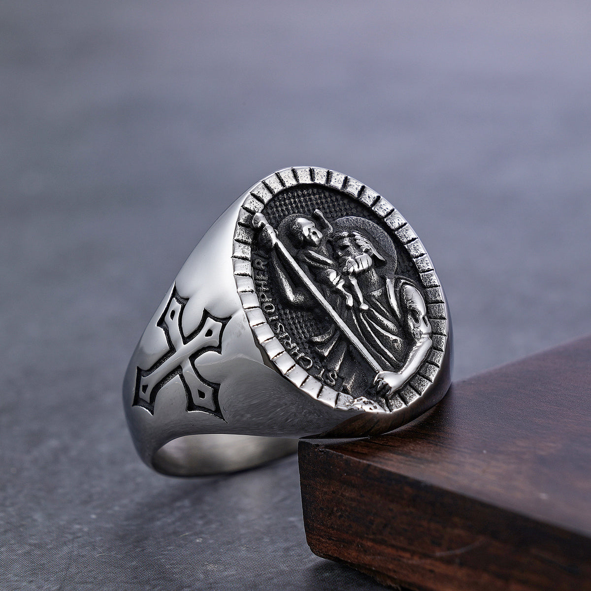 The Divine Carrier Stainless Steel Saint Christopher Ring view 7