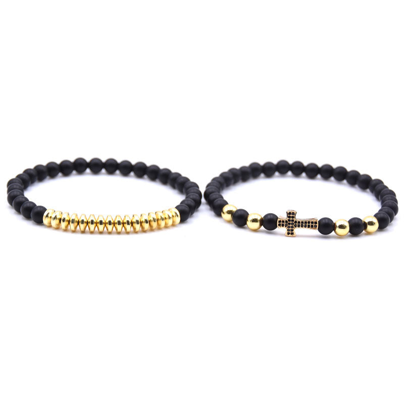 The Devout Strand Natural Bead Cross Elastic Bracelet view 2