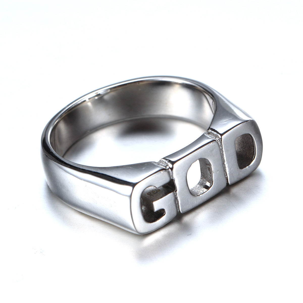 The Sacred Script Stainless Steel GOD Letter Ring view 6