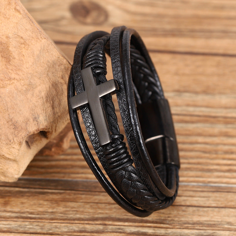 The Braided Devotion Multi-layer Braided Cross Bracelet view 6