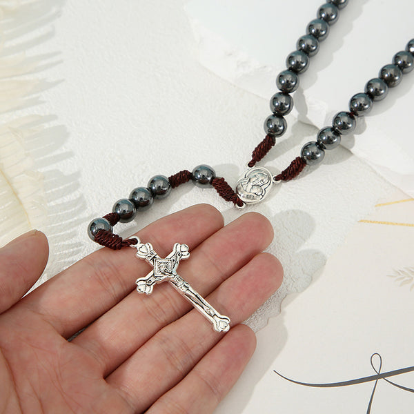 The Devout Rosary Hematite Rosary Cross Necklace view 5