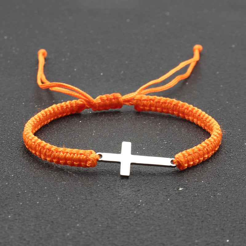 The Woven Devotion Stainless Steel Cross Cord Bracelet view 4