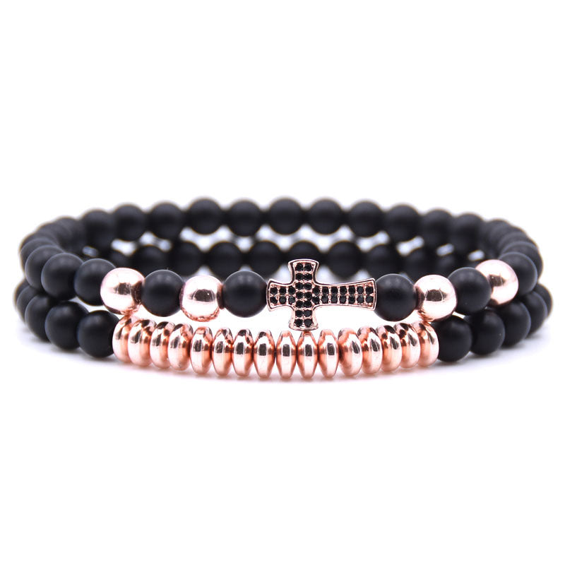 The Devout Strand Natural Bead Cross Elastic Bracelet