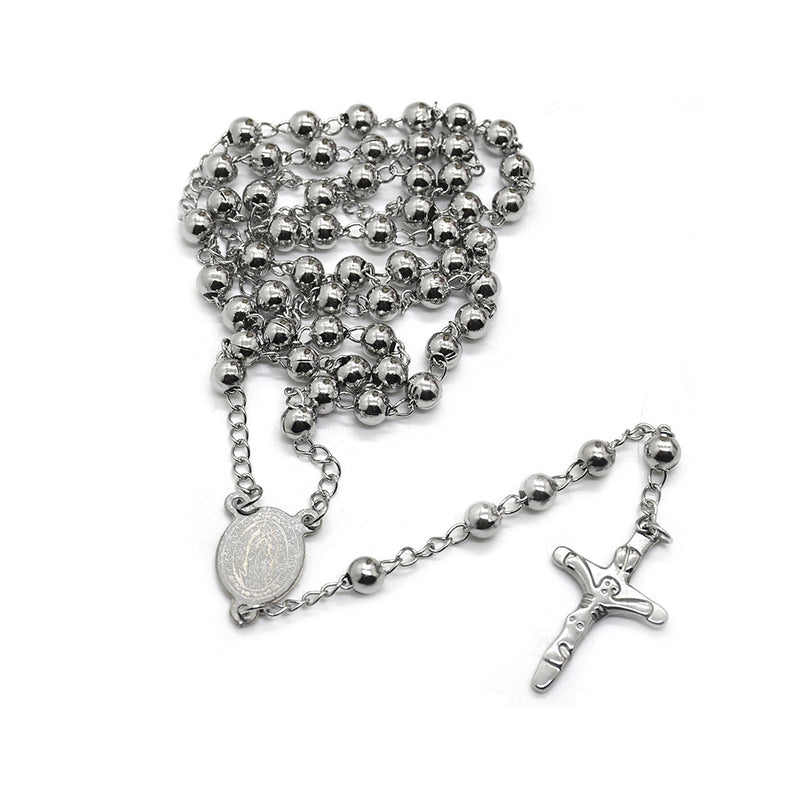 The Prayerful Journey Stainless Steel Rosary Necklace Cross view 5