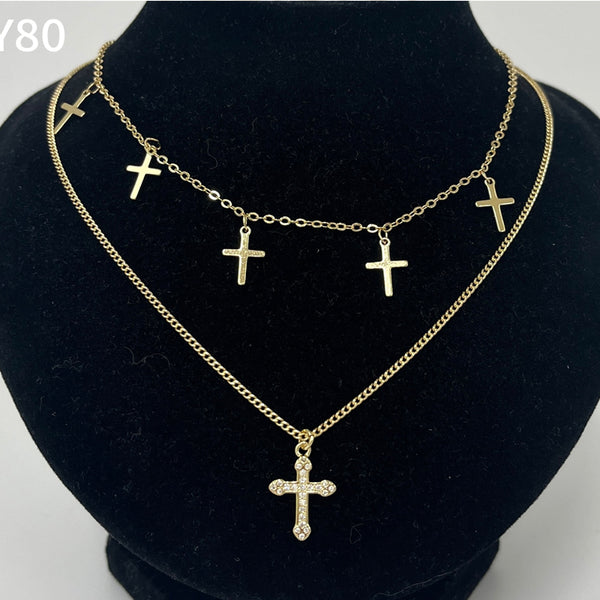 The Faithful Layers Stainless Steel Layered Cross Necklace view 3