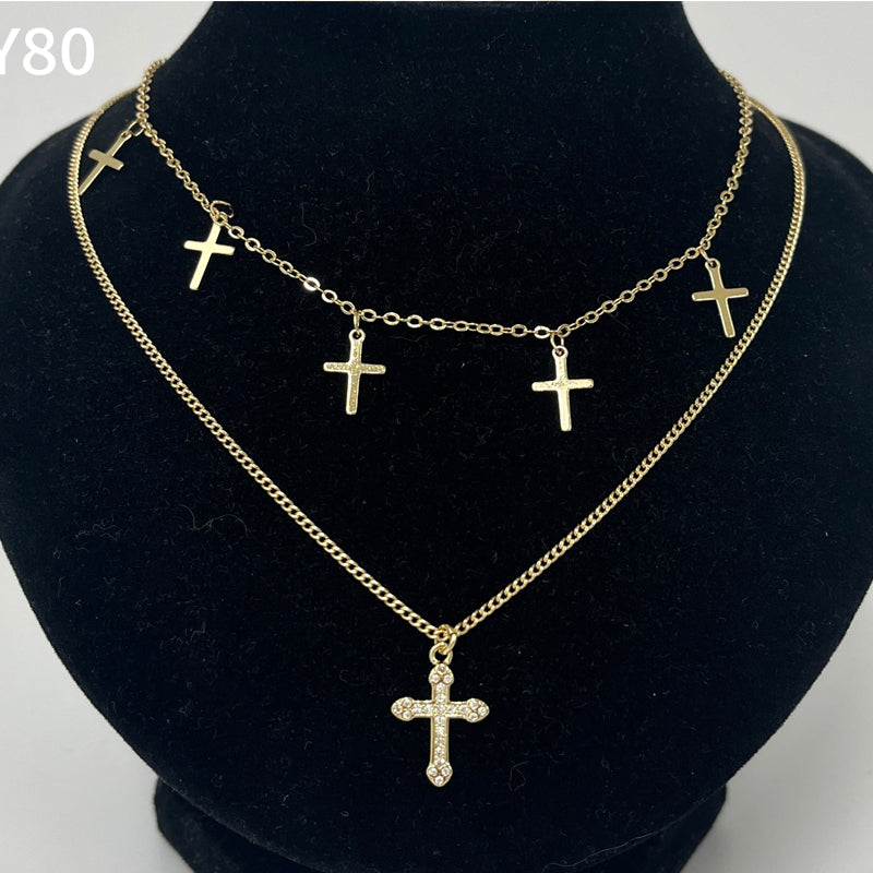 The Faithful Layers Stainless Steel Layered Cross Necklace view 3
