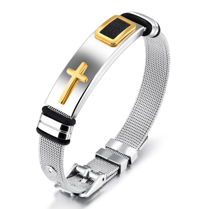 The Shadowed Cross Stainless Steel Cross Bracelet for Men view 6