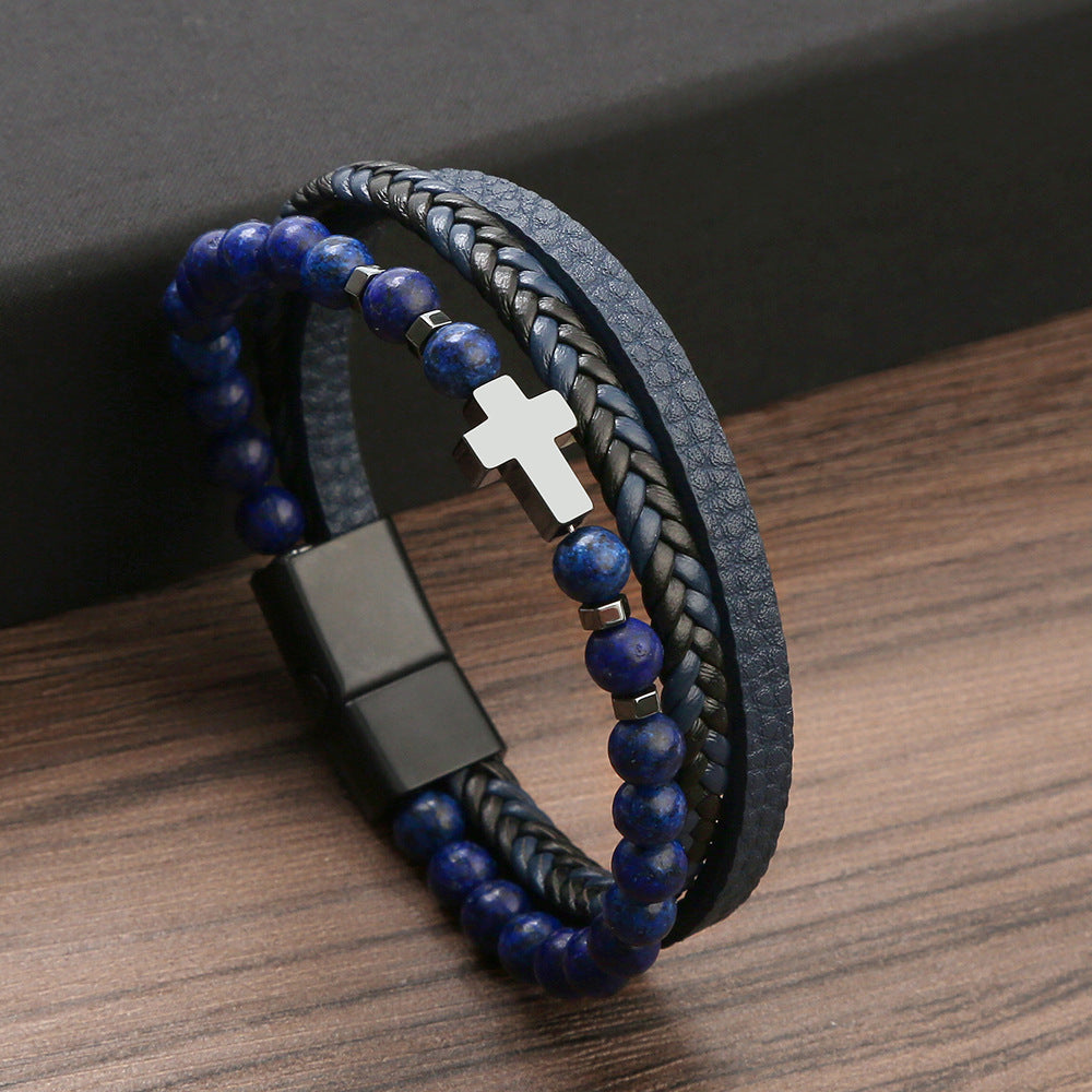 The Faithful Strands Men's natural stone cross bracelet view 12