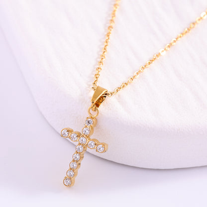 The Gilded Path Stainless Steel Zircon Cross Necklace view 11
